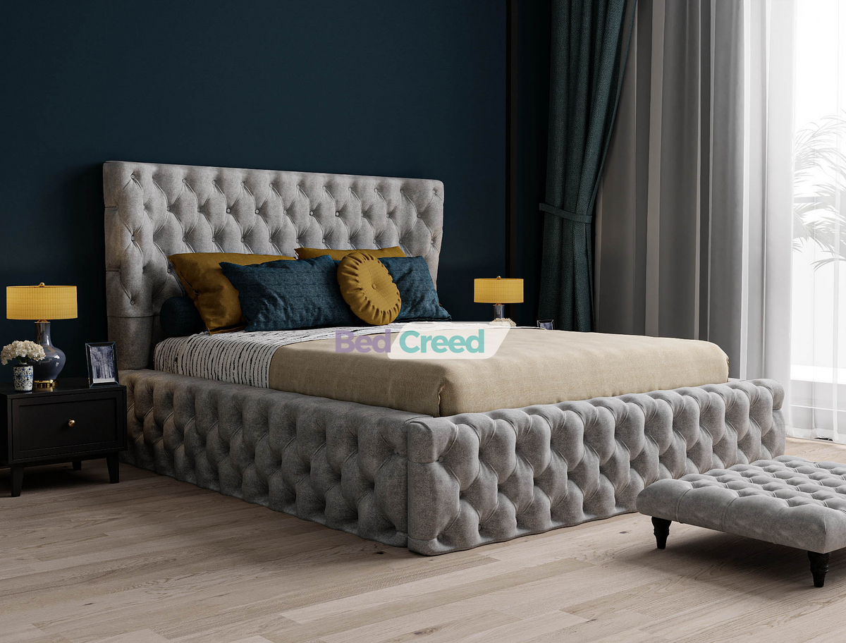 Apollo Thick Winged Chesterfield Upholstered Fabric Bed Bed Creed