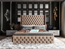 Fella Chesterfield Upholstered Fabric Designer Winged Bed